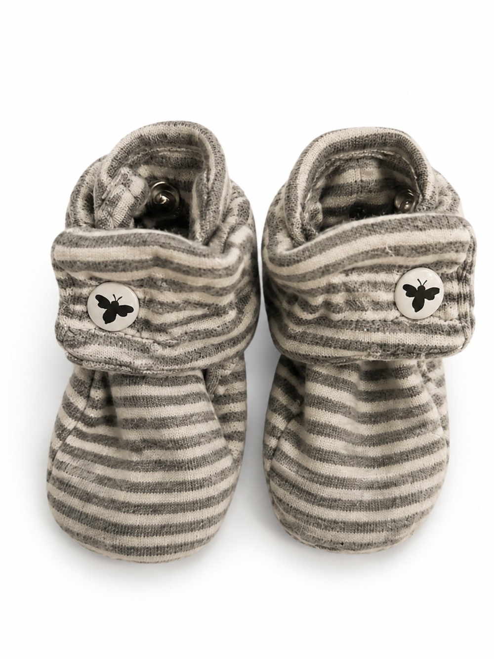 Gray Striped Baby Booties with Butterfly Button - Kids Shoes
